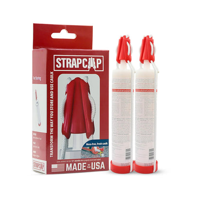 StrapCap Caulking Tube Cover (2-Pack, Red) - Leak-Proof Silicone Cap with Strap Design for Easy Storage, Durable Sealant Preservation, Fits Standard Tubes - Keep Caulk Fresh and Prevent Spills