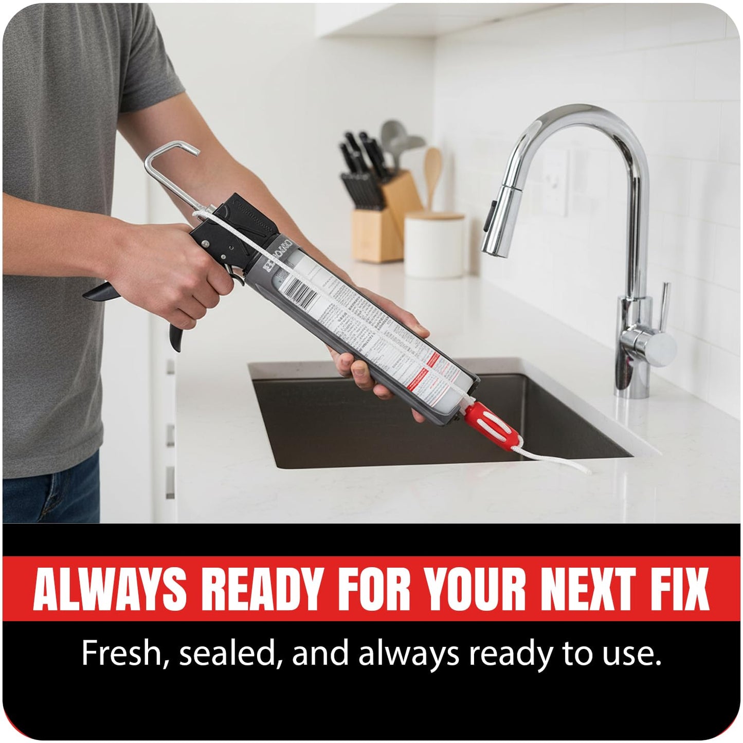 StrapCap Caulking Tube Cover (2-Pack, Red) - Leak-Proof Silicone Cap with Strap Design for Easy Storage, Durable Sealant Preservation, Fits Standard Tubes - Keep Caulk Fresh and Prevent Spills